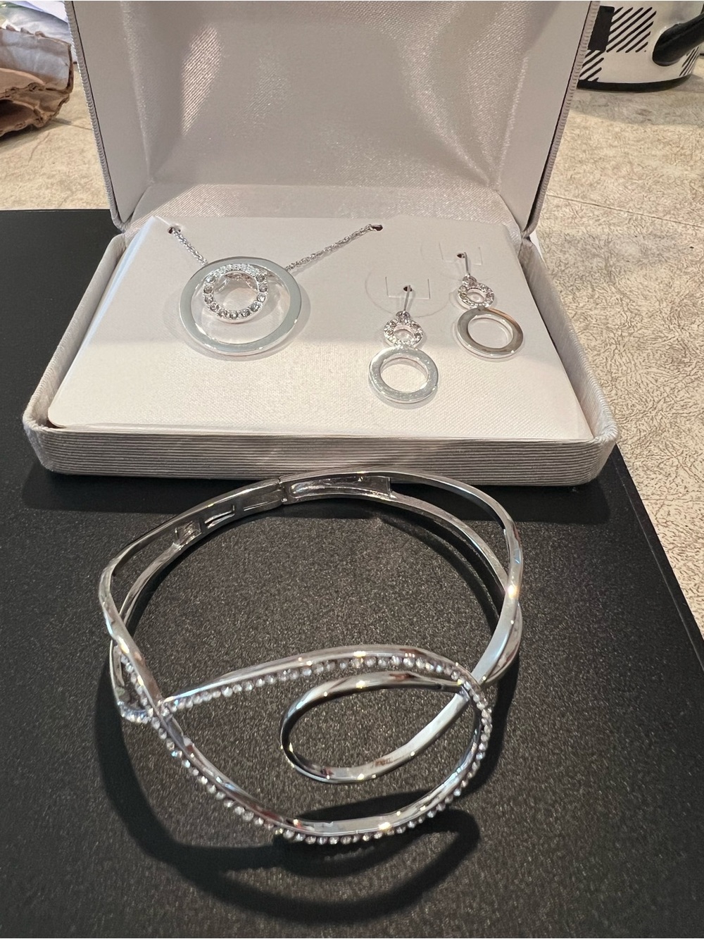 Silver-Tone Crystal Circle Necklace, Earrings & Bracelet Set